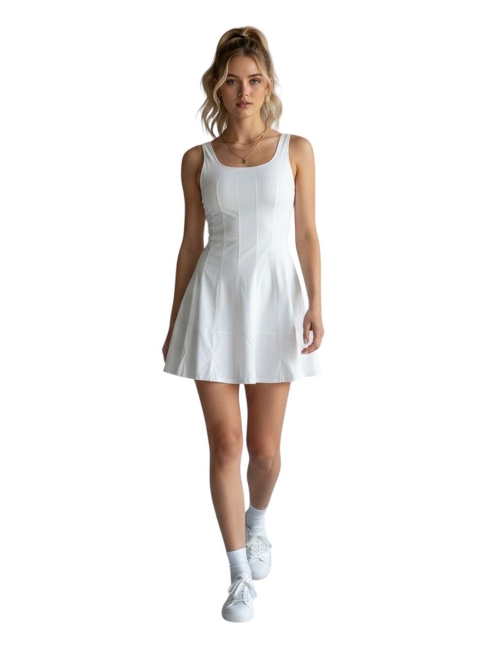 FILA Lawn Dress White Pleated Tennis Dress Athletic Scoop Neck Court Mini Size S